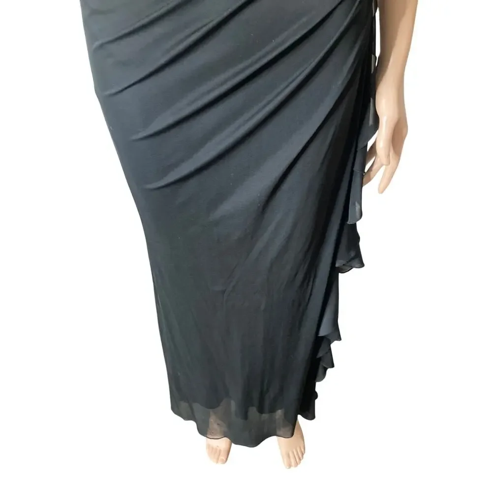 Vintage Black Halter Maxi Dress Womens Small Rhinestone Open Back Formal Gown